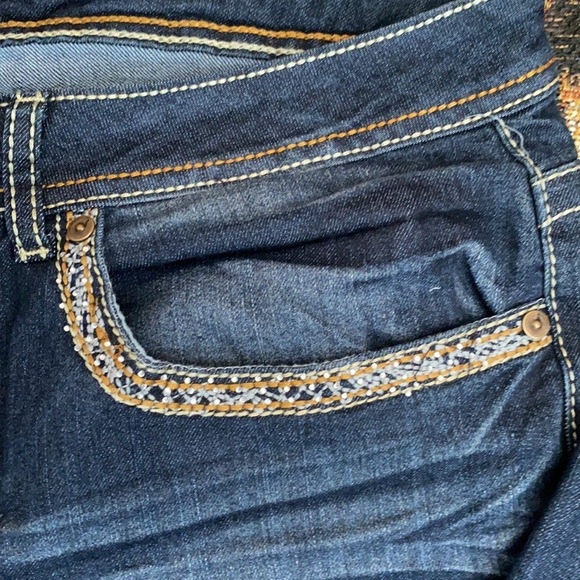 Embellished Pocket Dark Wash Distressed Denim Jeans women 18 - Picture 5 of 13